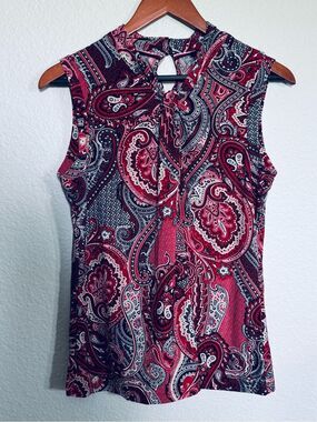 Tommy Hilfiger Red Paisley Sleeveless Blouse Top S